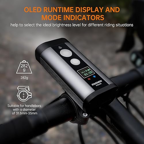 Miniatura 5 de RAVEMEN PR2400 - Luz de bicicleta para ciclismo de montaña, 2400 lúmenes con pantalla de tiempo de ejecución OLED, salida USB, haz alto de largo