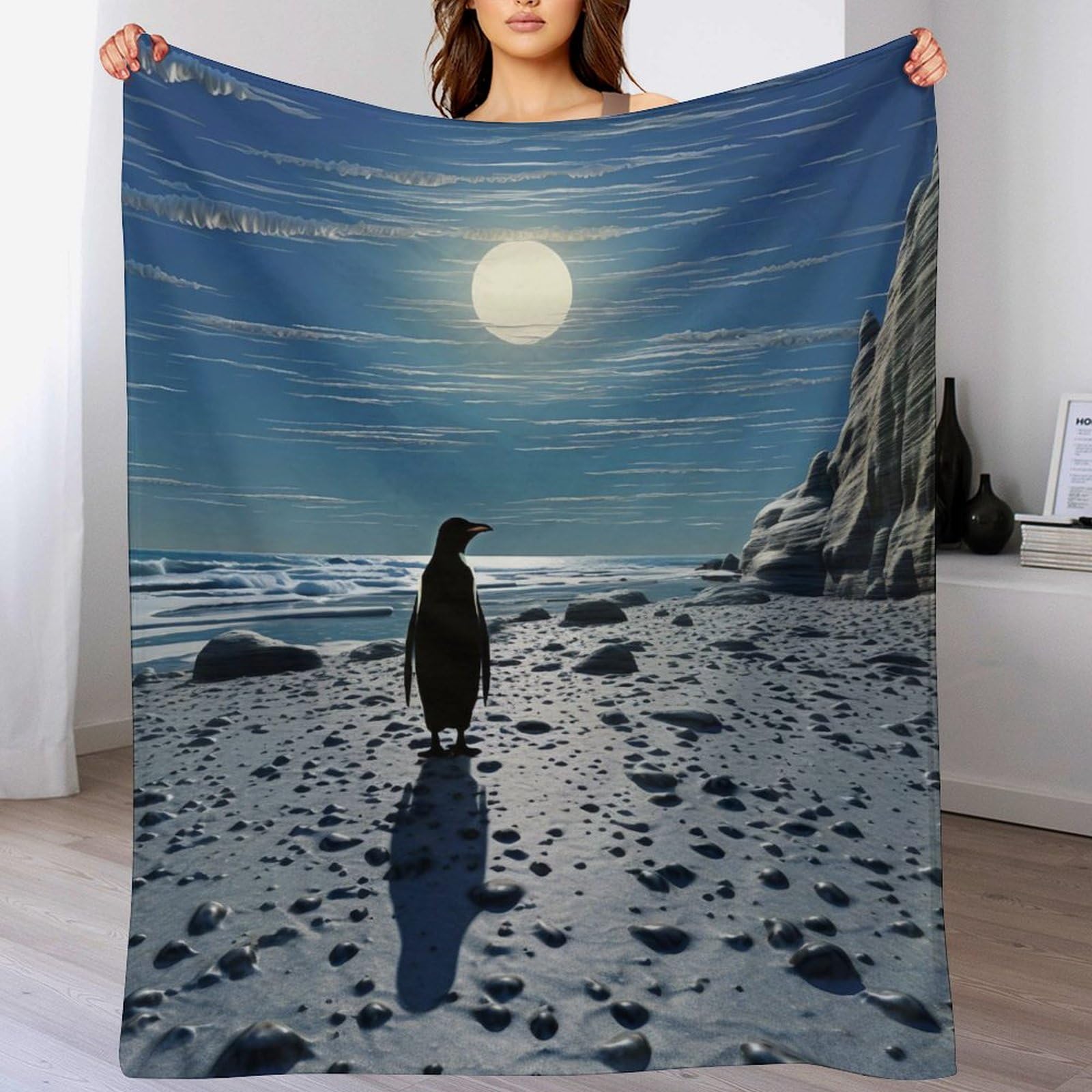 Manta de franela ligera para frío y calor diseño de pingüino multiuso