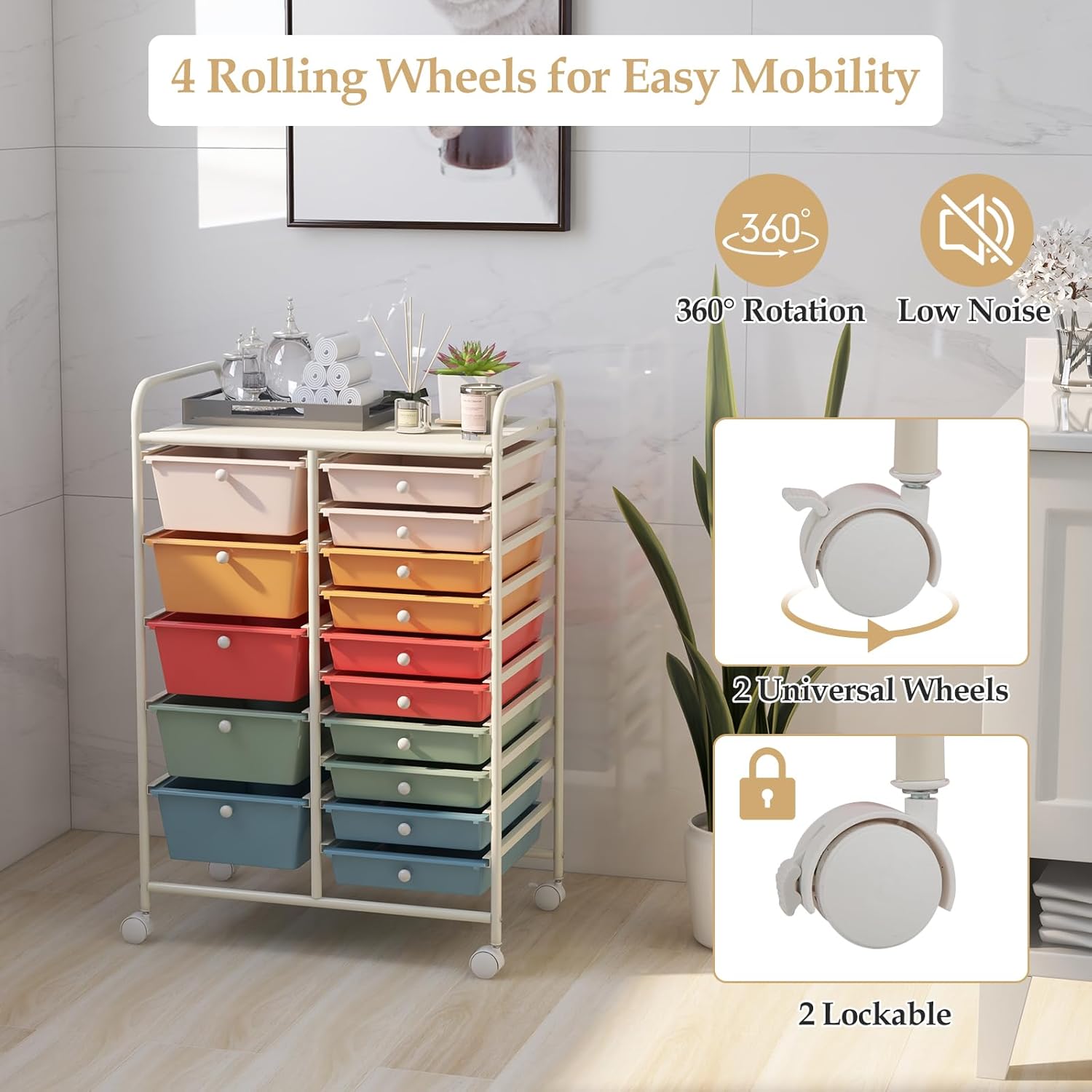 Giantex 15-Drawers Rolling Storage Cart, Mobile Book Paper Organizer Utility Trolley with Wheels, Ideal for School, Office, Home