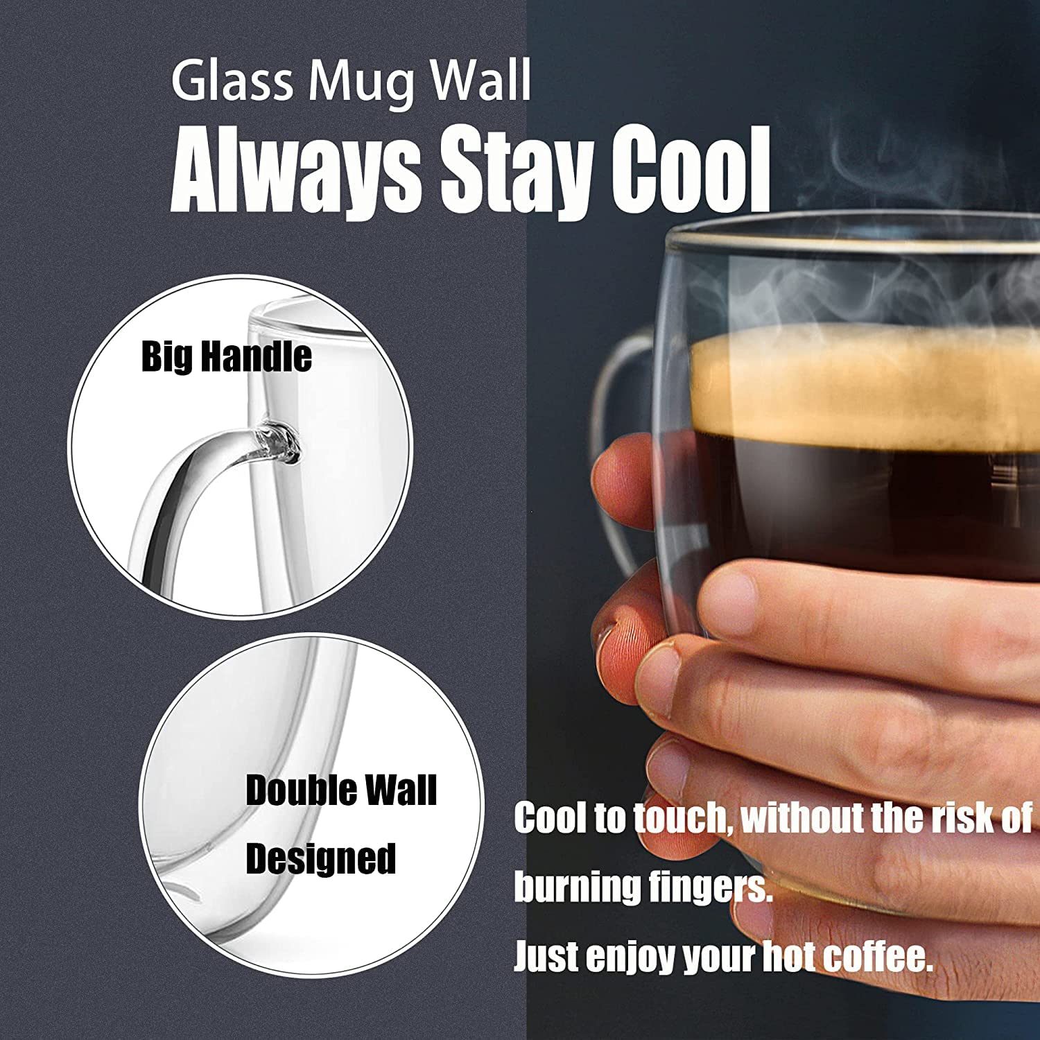 Ramkuwar Large Double Walled Glass Coffee Mug Set Clear Glass Mugs for Hot & Iced Coffee, Tea, Latte Cup – Pack of 1 (500ml) 4