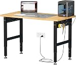 SPECRAFT 96“ Adjustable Heavy Duty Workbench with 4 AC Outlet and 2 USB Ports Power Outlets, 5000 Lbs Capacity, Rubber Wood Top for Garage, Workshop, Office