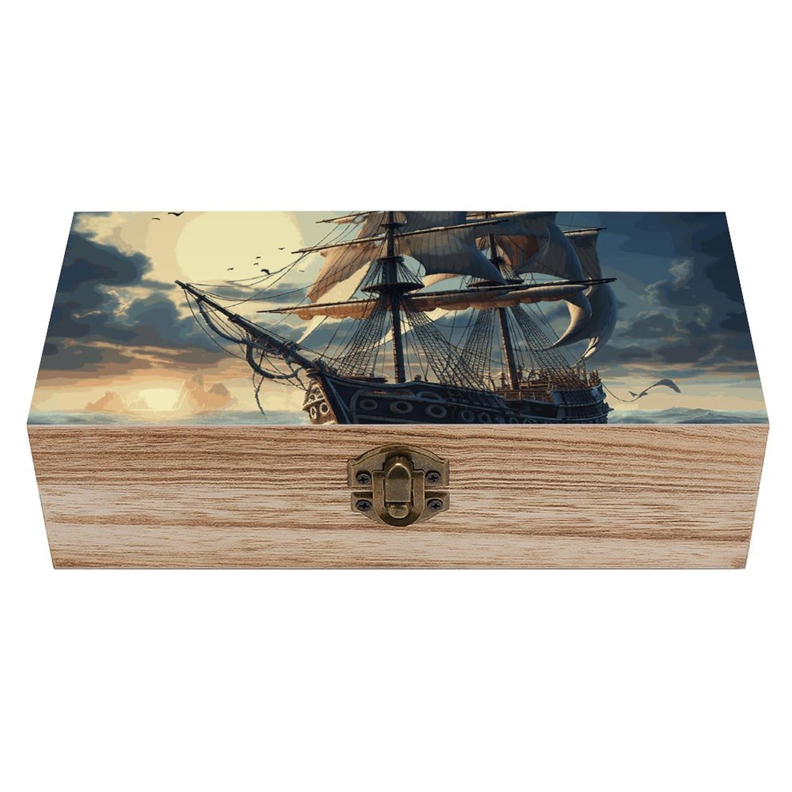 Oudrspo Nautical Sailboat Wooden Keepsake Box Decorative Memory Storage Box with Hinged Lid Small Jewelry Keepsake Boxes for Storing Gift Pictures Letters Time Capsule