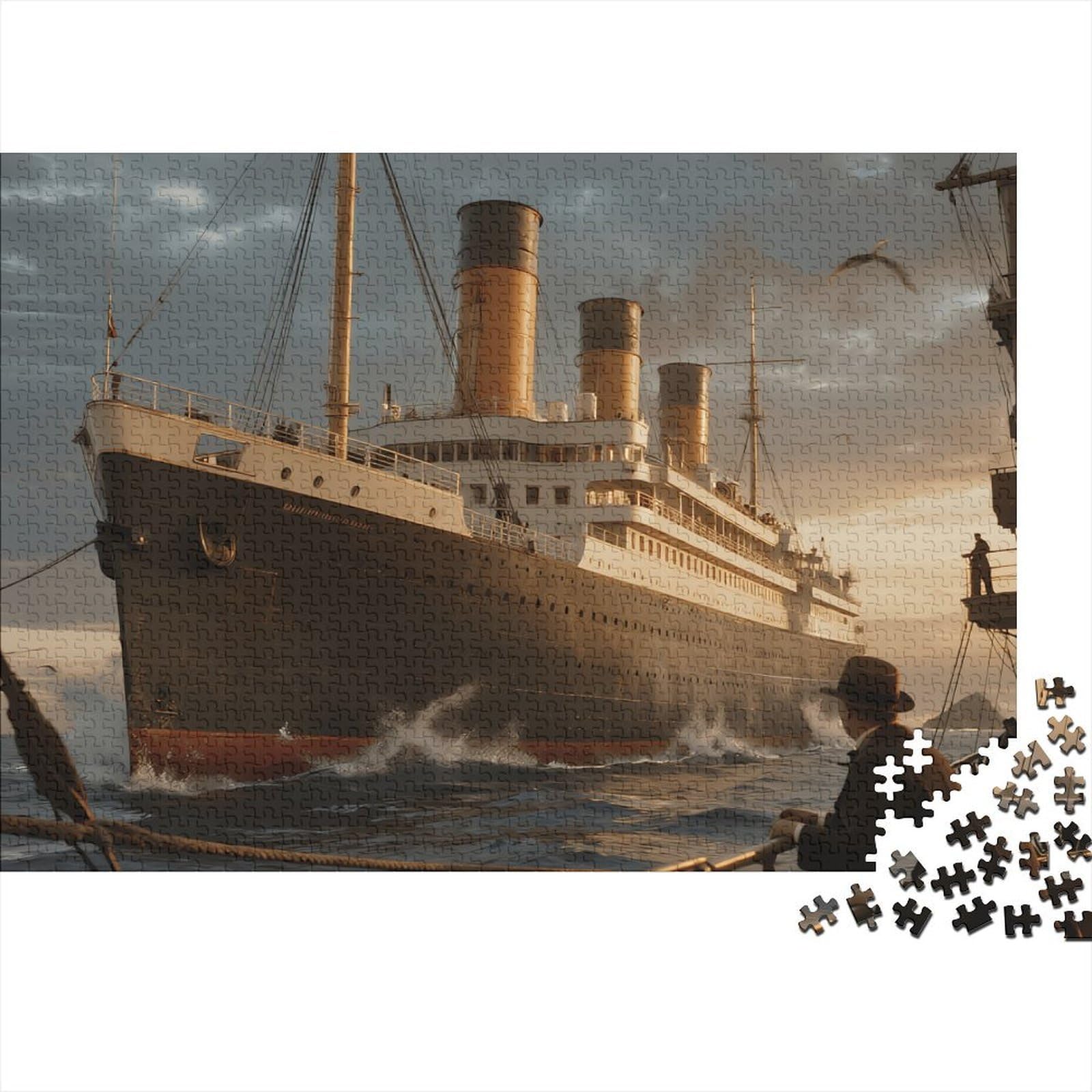 Large Ocean Liner 1000 Piece Jigsaw Puzzle Evening Sea for Adults 38x26cm/1000pcs