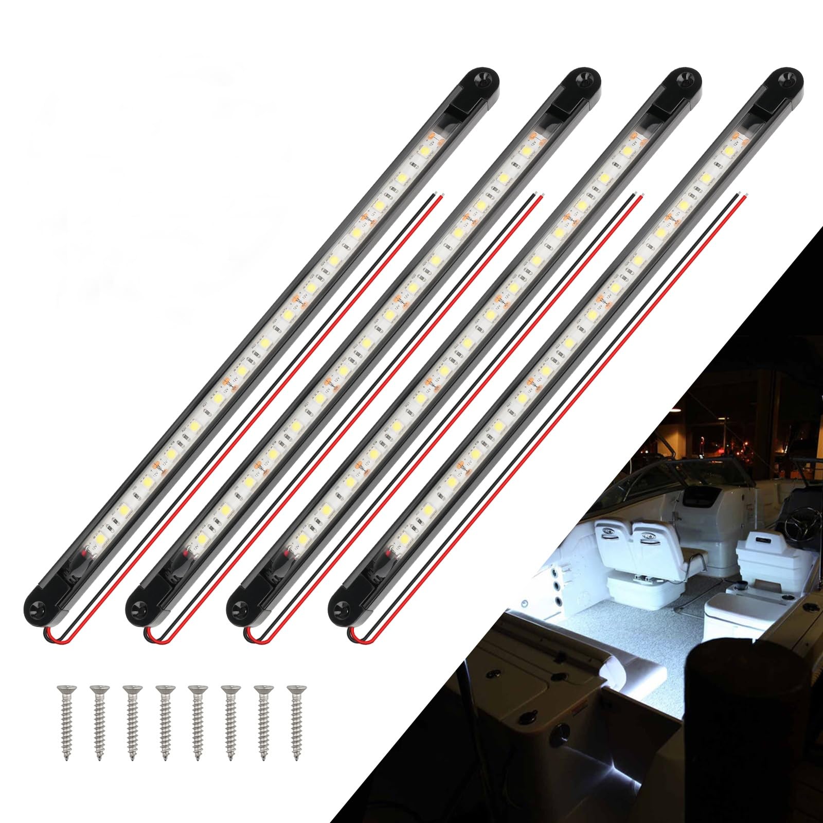 LED Boat Interior Strip Lights, White, IP 67 Waterproof 4-Pack