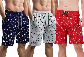 hotfits Men's Blue, Grey & Red Cotton Regular Shorts-Pack of 3 Price In India