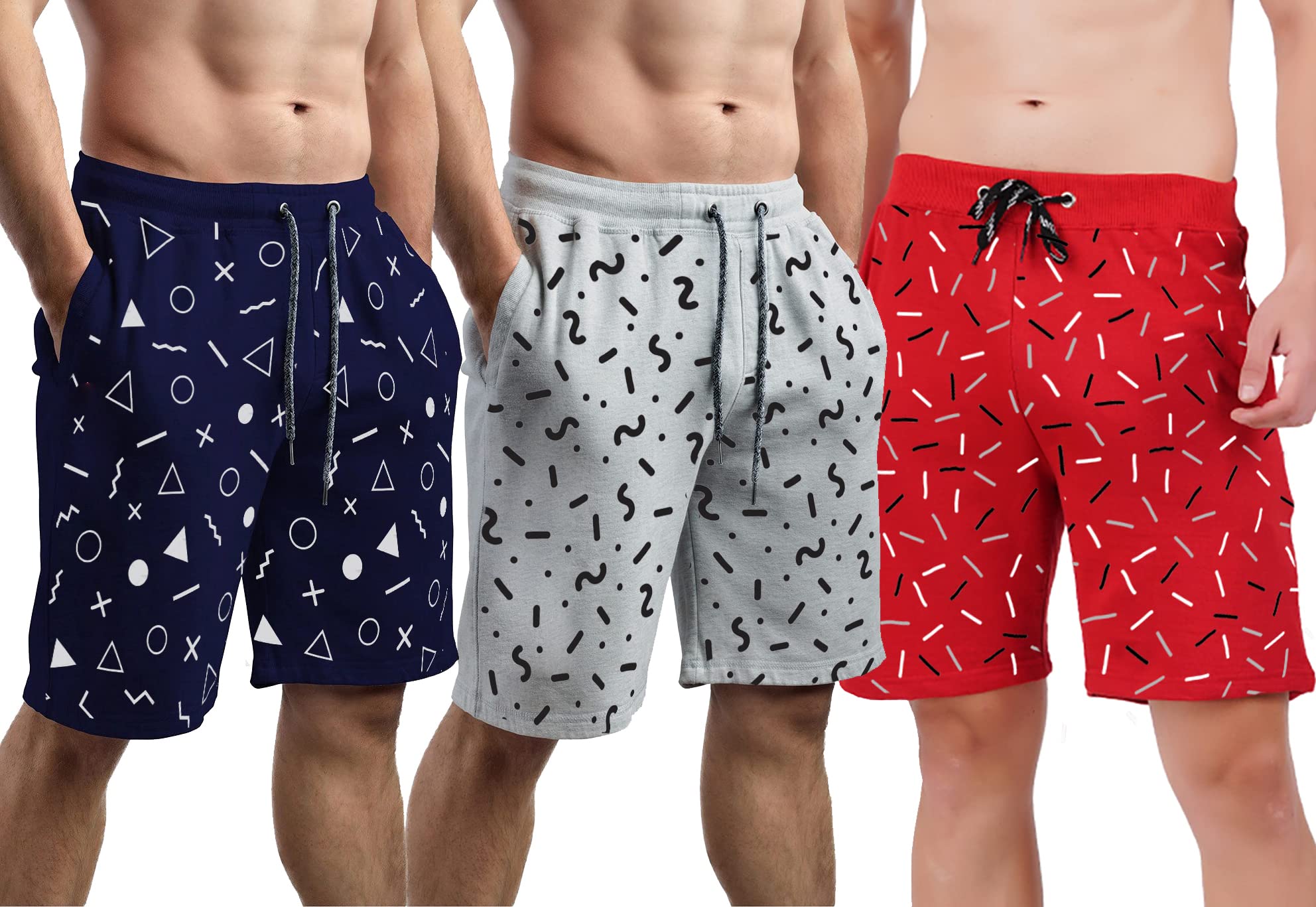 hotfits Men's Blue, Grey & Red Cotton Regular Shorts-Pack of 3-picture-32