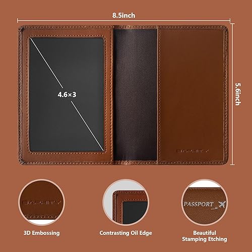 Miniatura 3 de Funda de cuero genuino para pasaporte, funda para pasaporte para hombres, funda para pasaporte con bloqueo RFID con ranura para tarjeta de