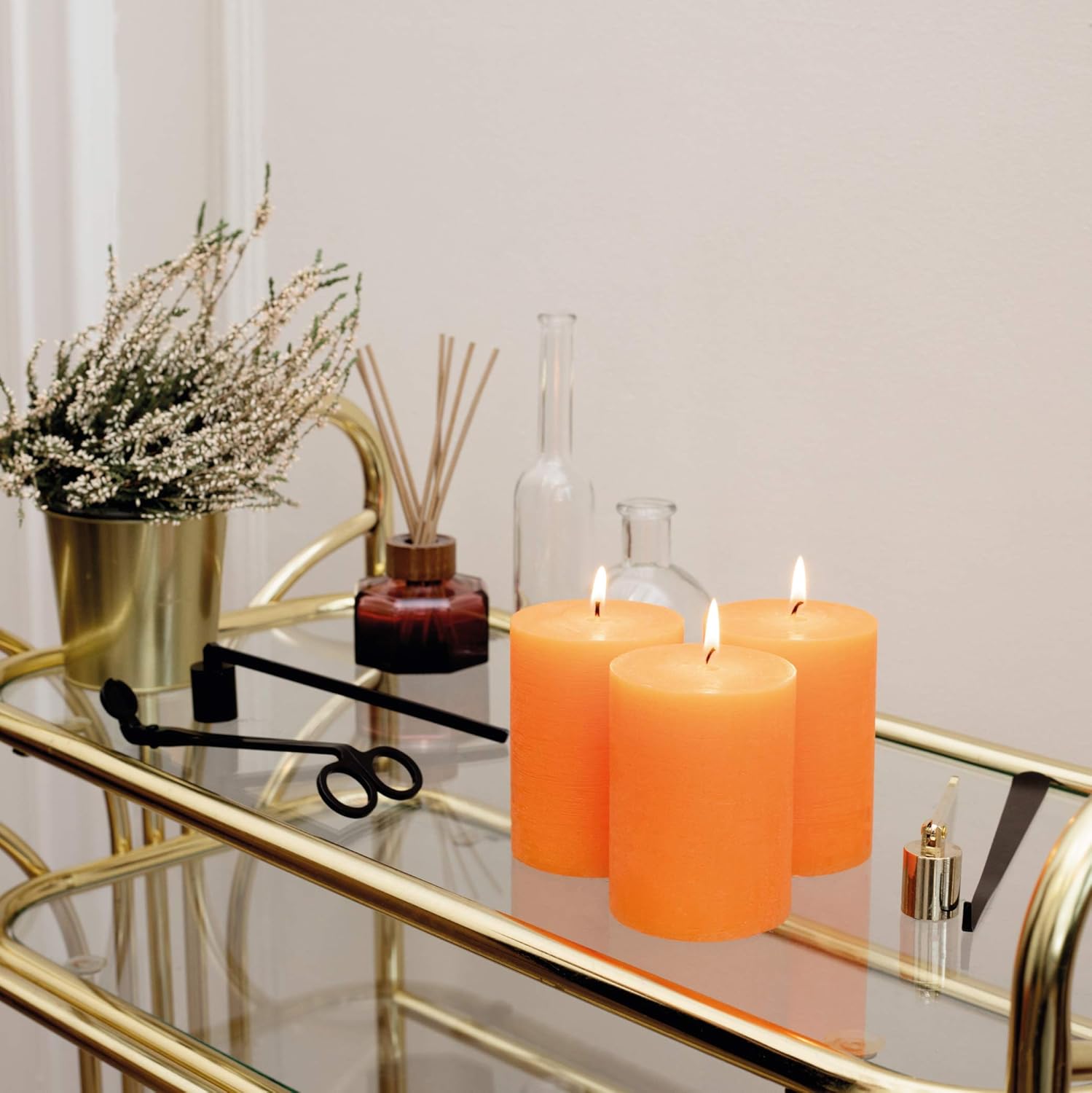 CANDWAX 3x4 Pillar Candles Set of 3 - Decorative Rustic Candles Unscented and No Drip Candles - Ideal as Wedding Candles or Large Candles for Home Interior - Orange Candles : Home & Kitchen