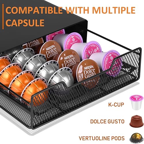 Miniatura 4 de WORBIC Almacenamiento de cápsulas de café de metal, Nespresso Pods Vertuo soporte para hasta 36 cápsulas grandes o 40 pequeñas Vertuo, soporte para