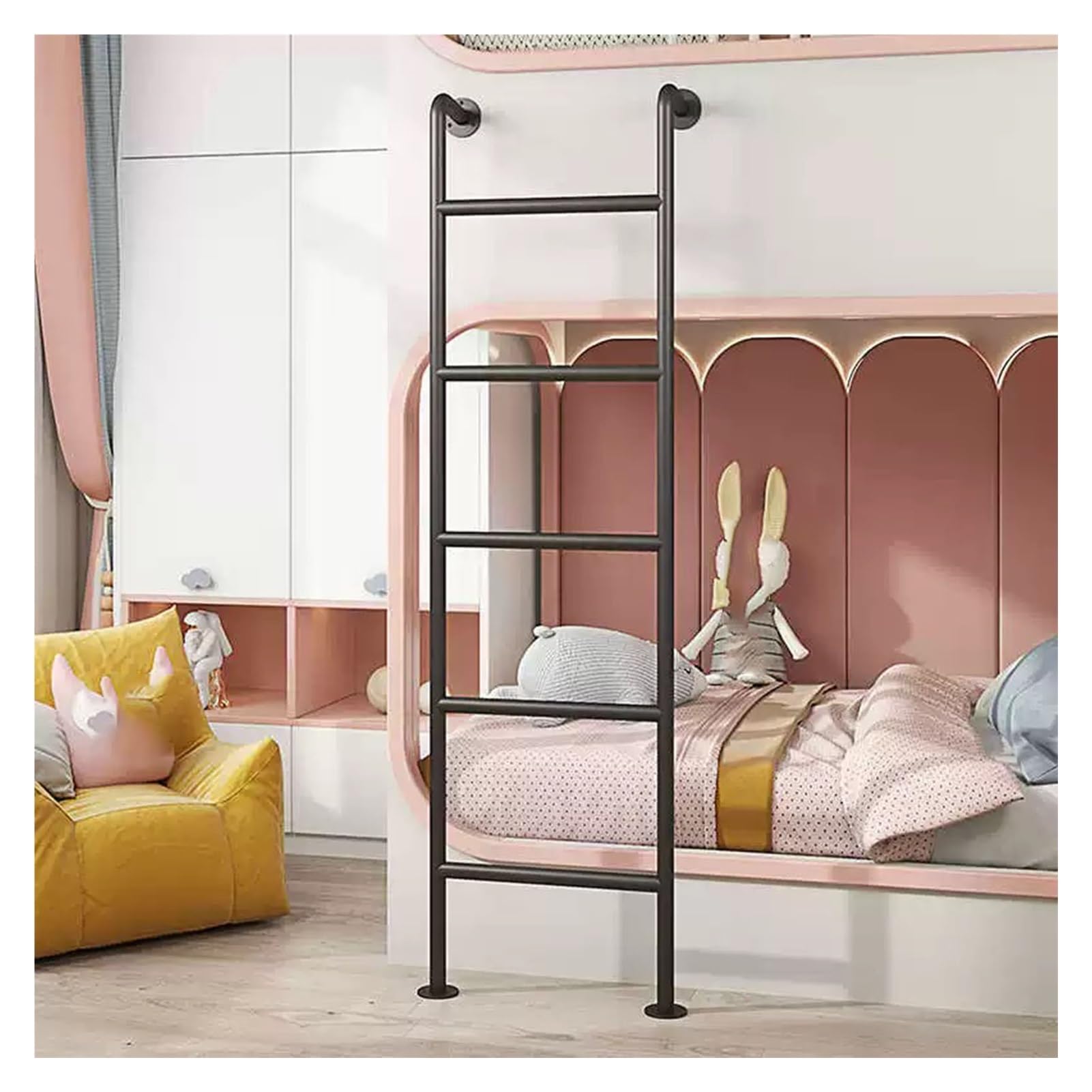 Generisch Bodenmontierte Leitern für Zuhause, 100 120 130 140 150 cm Höhe, Eingangstreppe/Keller-Lichtschachttreppe, für Wohnmobil-Dachboden-Etagenbett (Schwarz, 100 cm/39,4 Zoll)