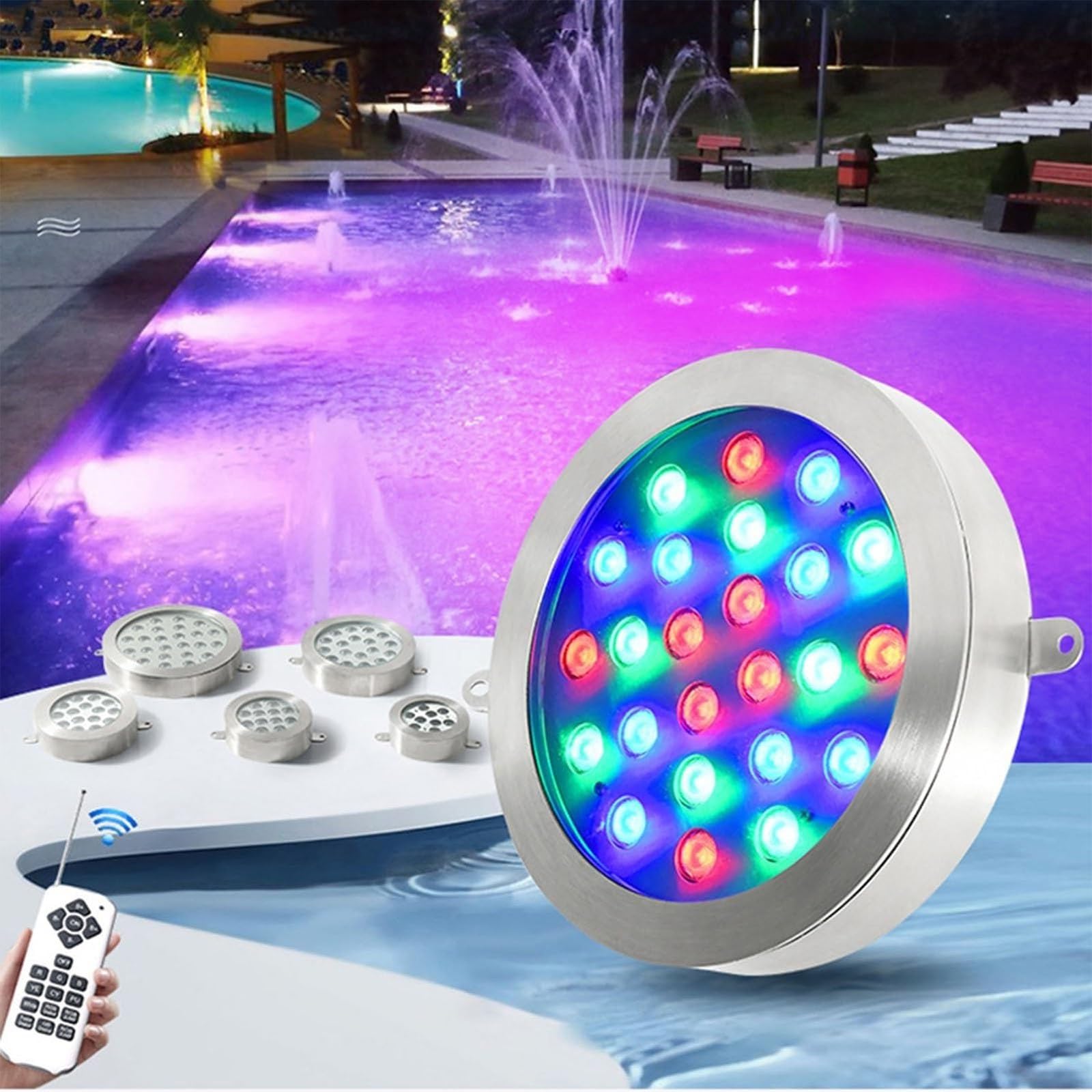THEGA Swimming Wall Light - Submersible RGB Lights, 12/24V SwimmingSwimming Pool Light, Waterproof IP68 Embedded Fountain Pool Spotlight, Underwater Landscape Lights(18W(AC12V))