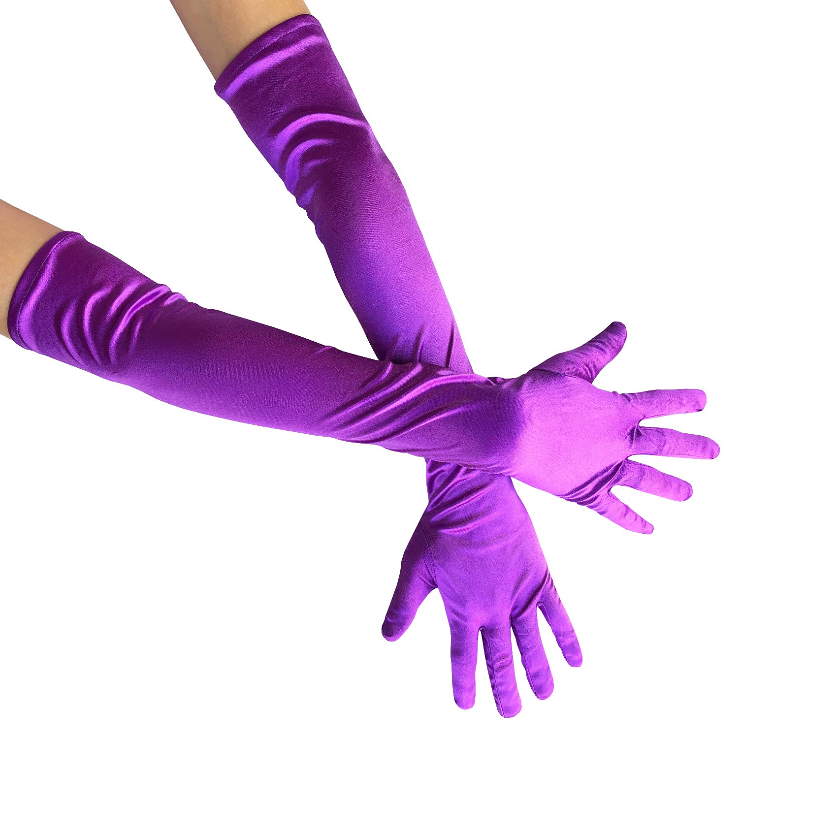 Adult Women Long Satin Gloves 1920s Opera Gloves for Wedding, Ballroom, Evening Party, Dance, Halloween, Cosplay, Dark Purple, One Size