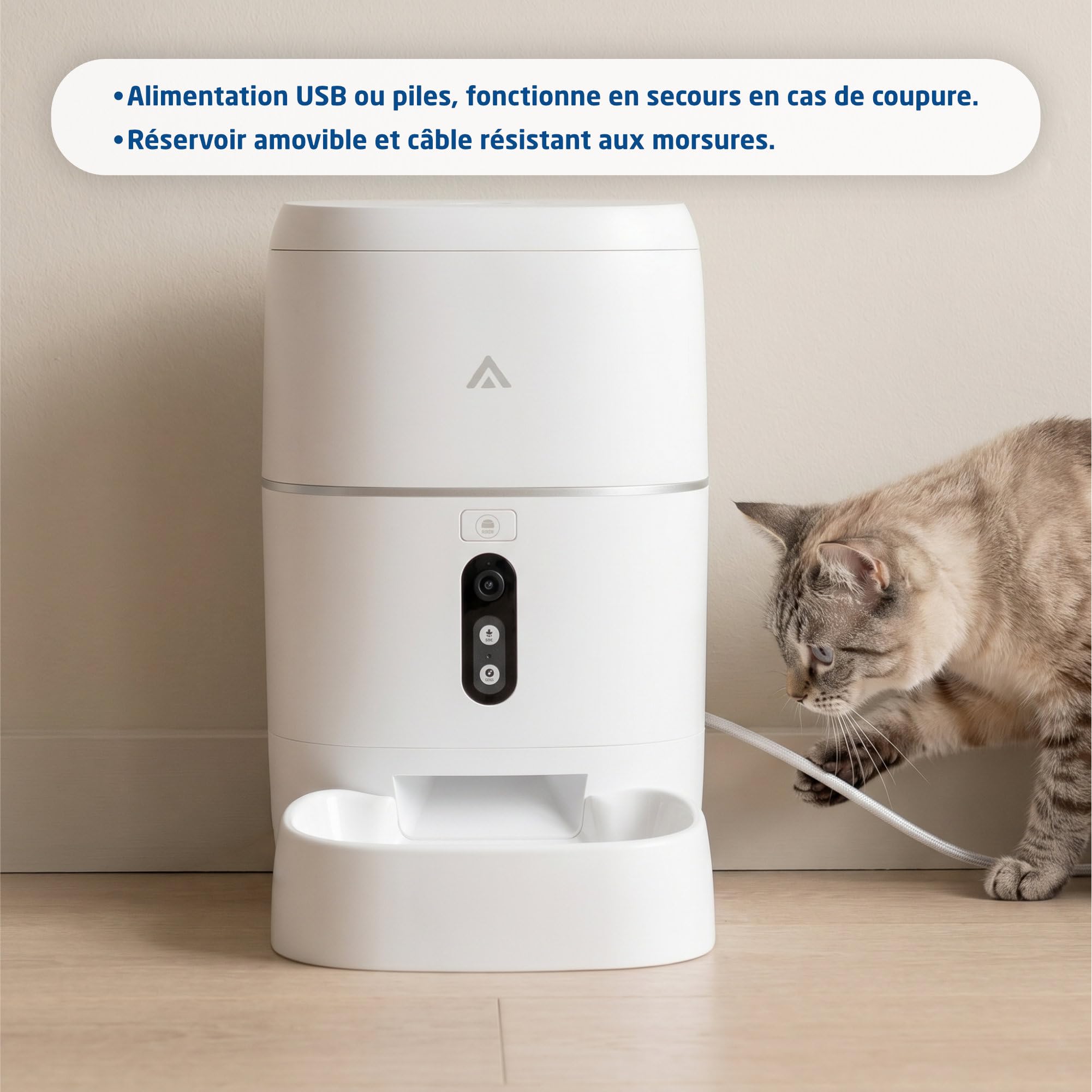 Distributeur Automatique - 6 litres - Caméra 3MP, WiFi et App - Programmation des Repas, Audio bidirectionnel, Vision Nocturne, Chargement USB-C ou Piles. pour Chats et Chiens - Mod. PF-BL6