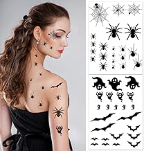 VEYLIN 135 Pieces Halloween Tattoo Sticker Removable Fake Spider Bat Tattoo Temporary Cosplay Party Decoration for Children (6 sheets)