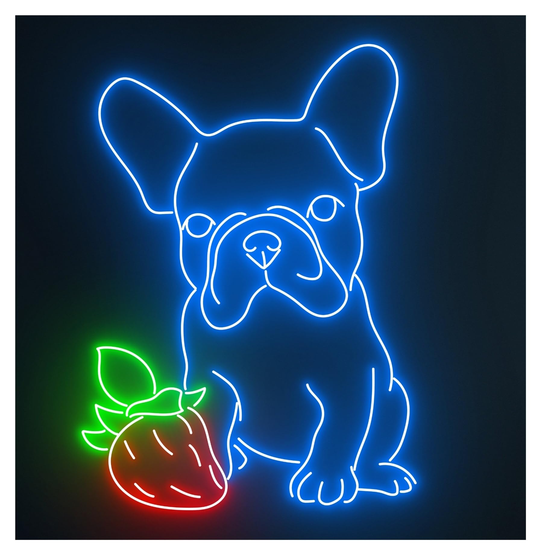 RONGCH Hanging Art Neon Signs French Bulldog Strawberry Neon Sign Led Light Nursery Gameroom Bedroom Bar Livingroom Birthday Party Wall Decoration 58cm