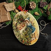 Vista 3 de Adorno de Navidad vintage victoriano de Papá Noel y ángel pequeño