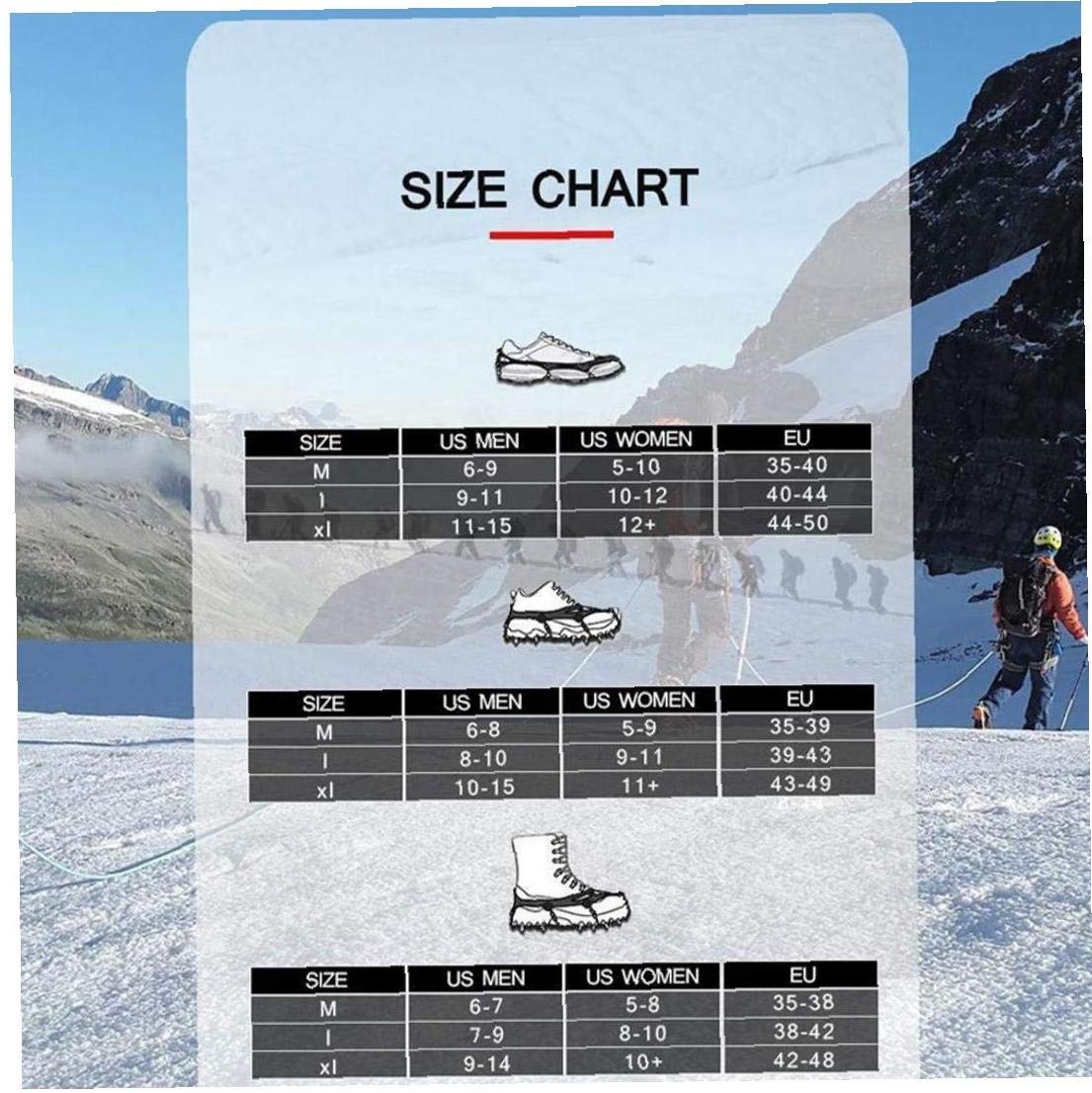 Traktion Schneegriffe Eisgriff Steigeisen Anti Slip 23 Spikes zum Wandern Angeln Gehen Klettern Bergsteigen Schwarz 2St