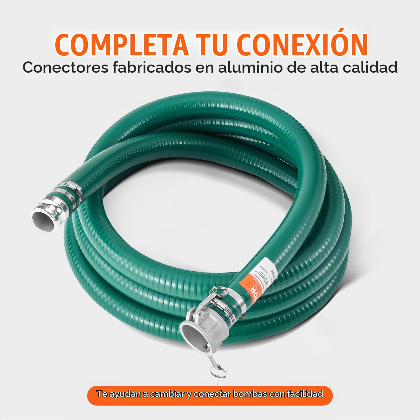 VEVOR Manguera de Succión de 50,8 mm x 6,1 m, Manguera con Conectores Bloqueos de Leva, Accesorios de Aluminio para Varias Bombas para Tratamiento de Aguas Residuales, Transporte de Agua, Verde