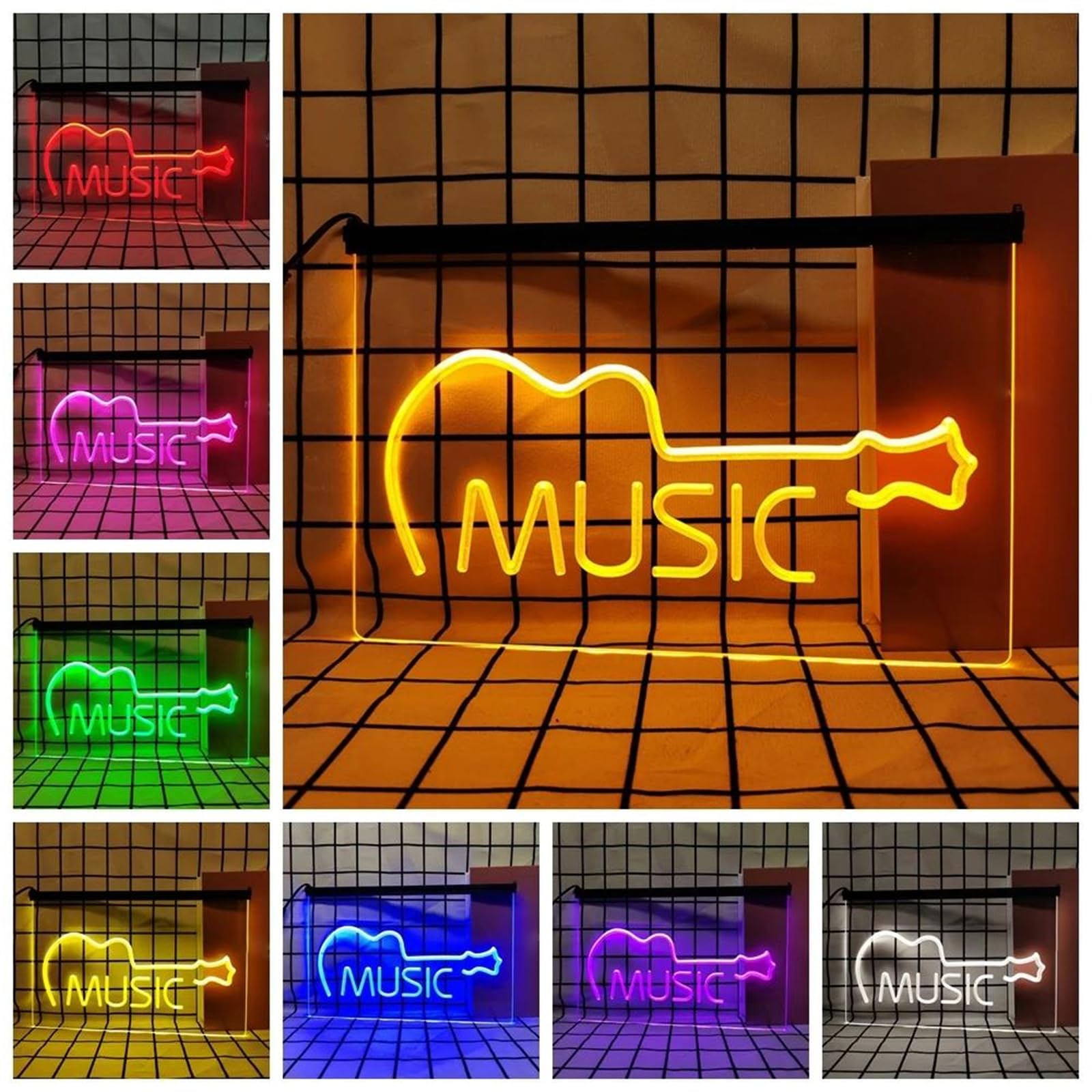 Music Guitar Insegna al Neon RGB Dimmerabile A 24 Tasti per Decorazioni Murali, Insegna Luminosa al Neon A LED Alimentata Tramite USB per Concerti Musicali, Negozio di Chitarre,40x30cm
