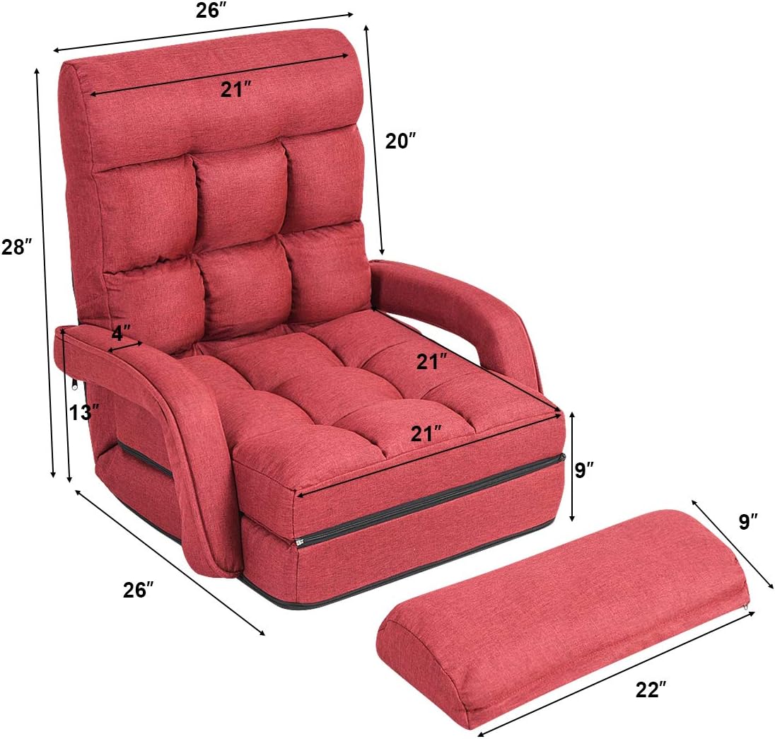 GOFLAME Adjustable Folding Massage Lazy Sofa, Floor Chair Sofa, Padded Gaming Chair with Armrests and Pillow