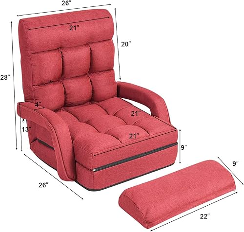 Miniatura 3 de GOFLAME Sofá perezoso de masaje plegable ajustable, sofá de silla de suelo, silla acolchada para juegos con reposabrazos y almohada