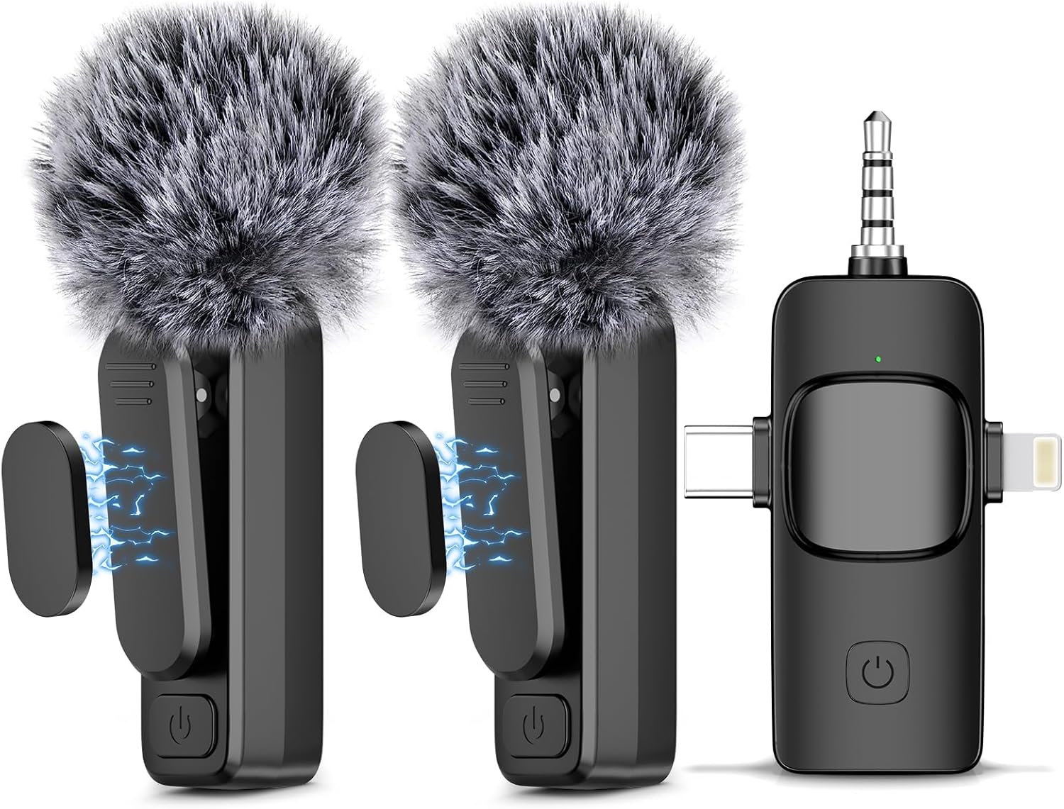 NICHOM 3 in 1 Wireless Lavalier Microphone for iPhone/iPad/Android/PC/Camera,Mini Mic with Noise Reduction, Mini Microphone for Video Vlog,Interviews,Live Streaming(Lightning/USB C/3.5mm Jack)