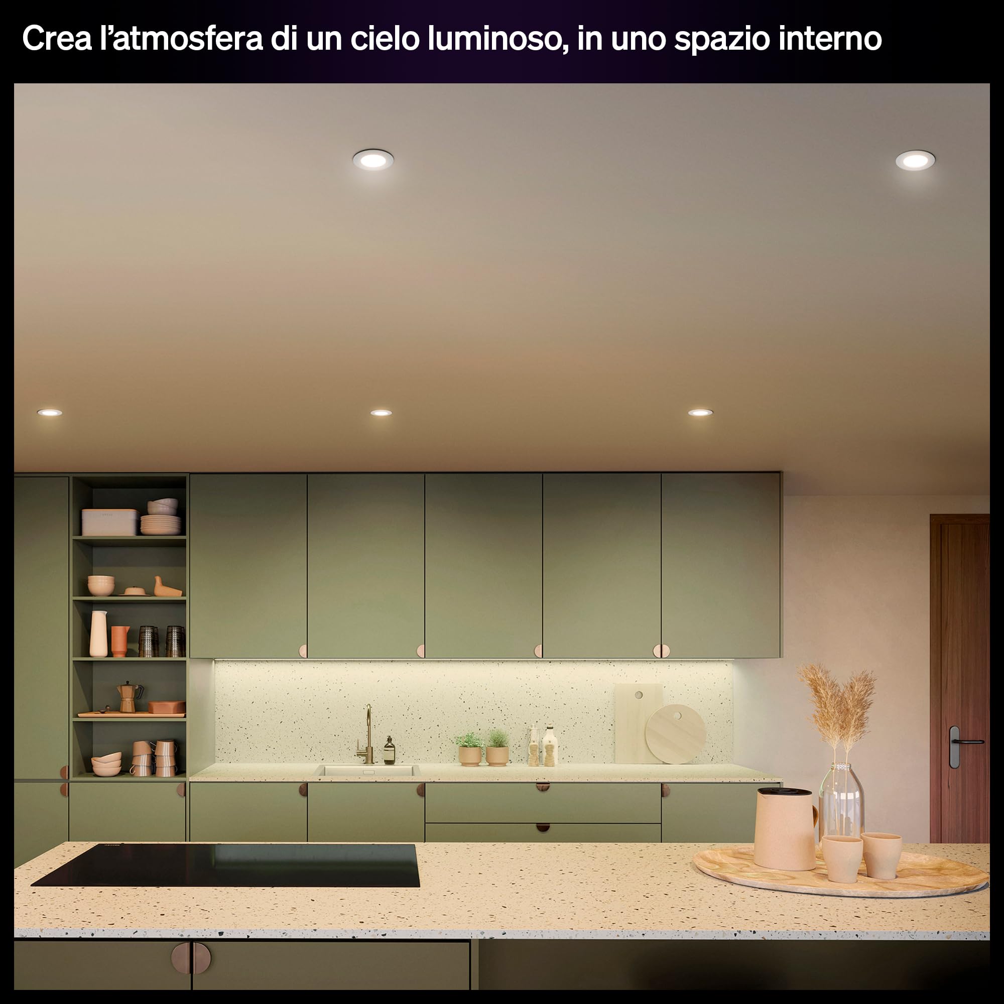 Philips Hue Slim Downlight, Plafoniera da incasso, Confezione da 4, Bianco | Smart LED, 90 mm, 1000 lm, Luce diurna 1000 K-20000 K, Regolazione ultrabassa, Colore preciso, Smart Home