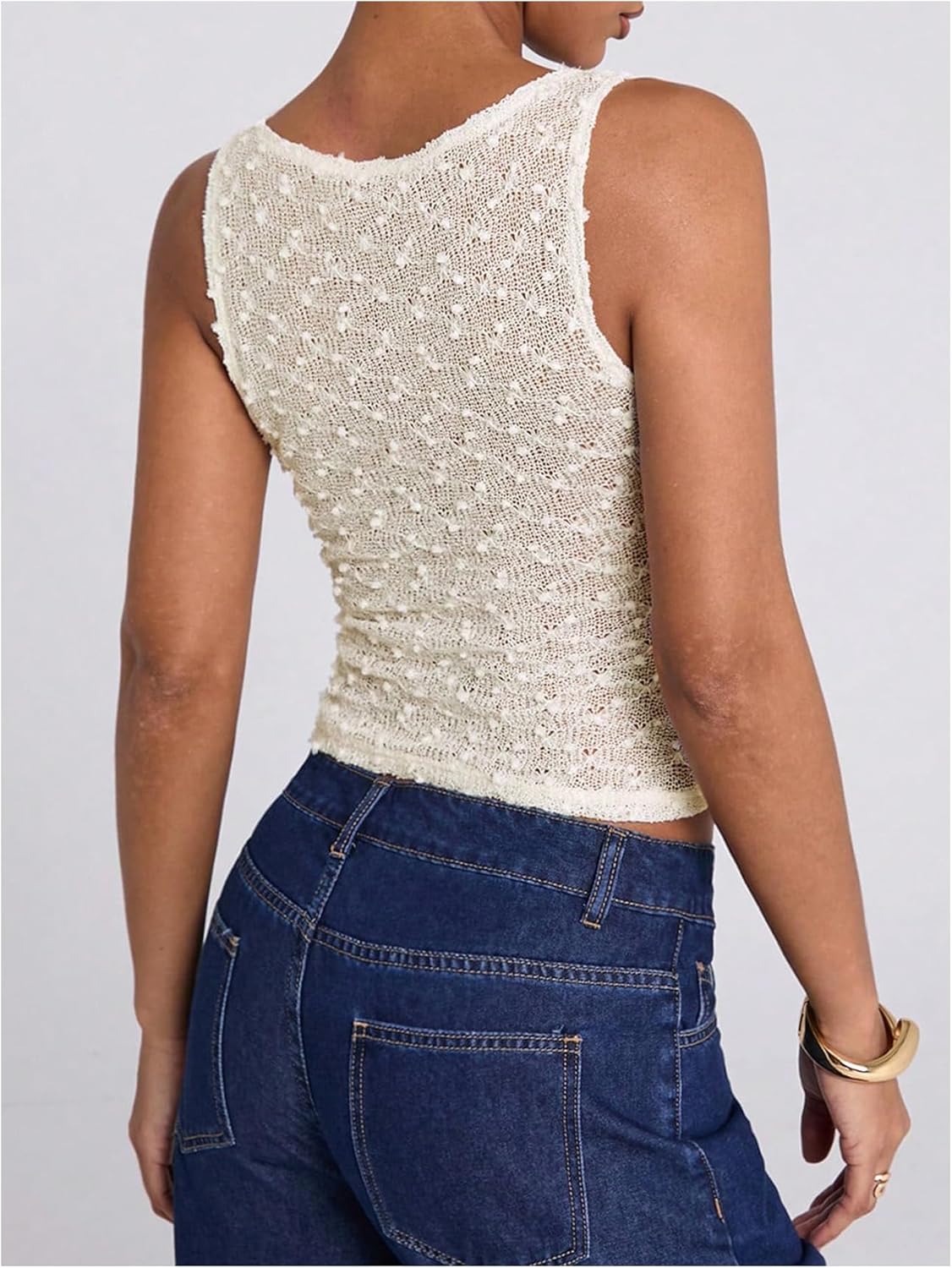 Floerns Women's Swiss Dots Sheer Tank Top Sleeveless Crew Neck Going Out Crop Tops - Image 2