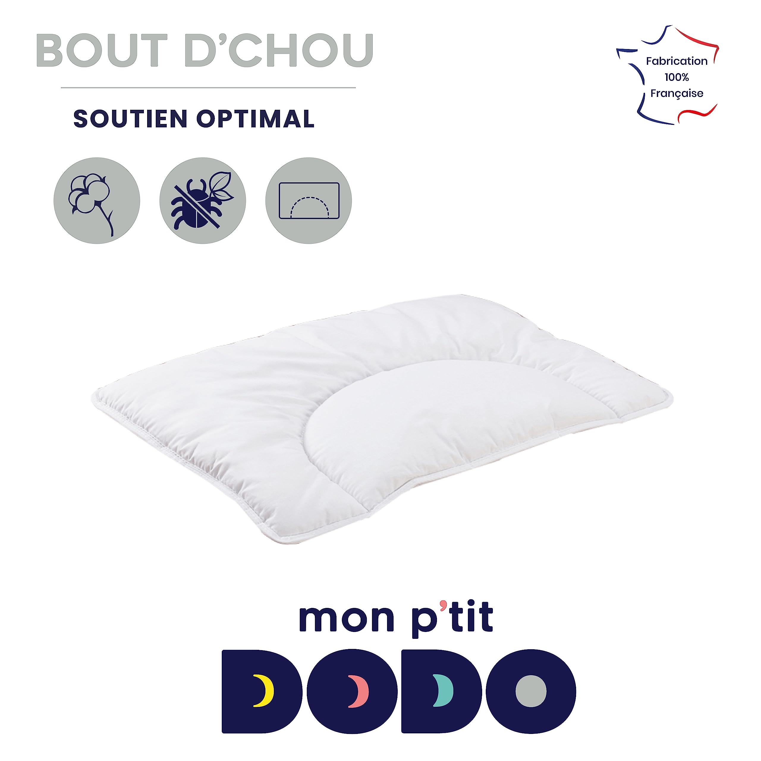 MON P'TIT DODO - OREILLER BOUT D'CHOU 35x45 BLANC - fabrication française