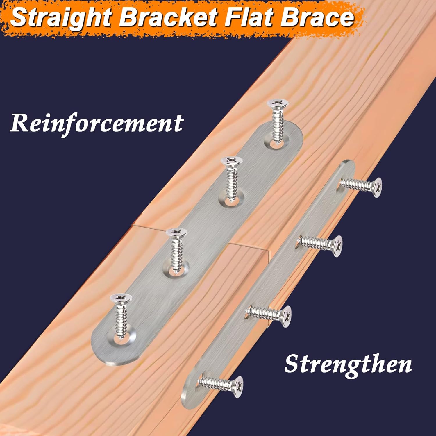 10 Pack Flat Mending Plate Straight Bracket, 4.8 inch Heavy Duty Stainless Steel Repair Fixing Brace for Wood Metal Furniture & Bed Frame, Wall Shelves Joining Support