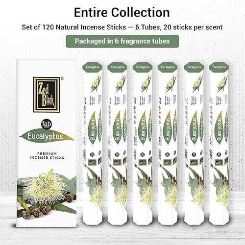 Miniatura 4 de Zed Black Varitas de incienso de eucalipto blanco, 20 varillas enrolladas a mano, incienso de aromaterapia prémium para relajación, alivio del