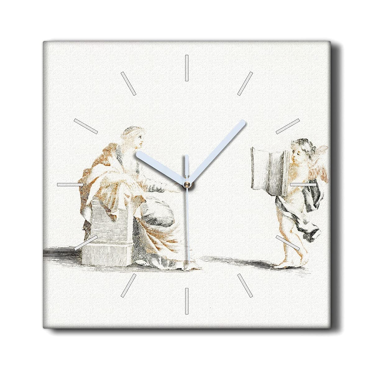 Horloge sans tic-tac décorative 30x30 en toile pour salon apaisant style rétro anges