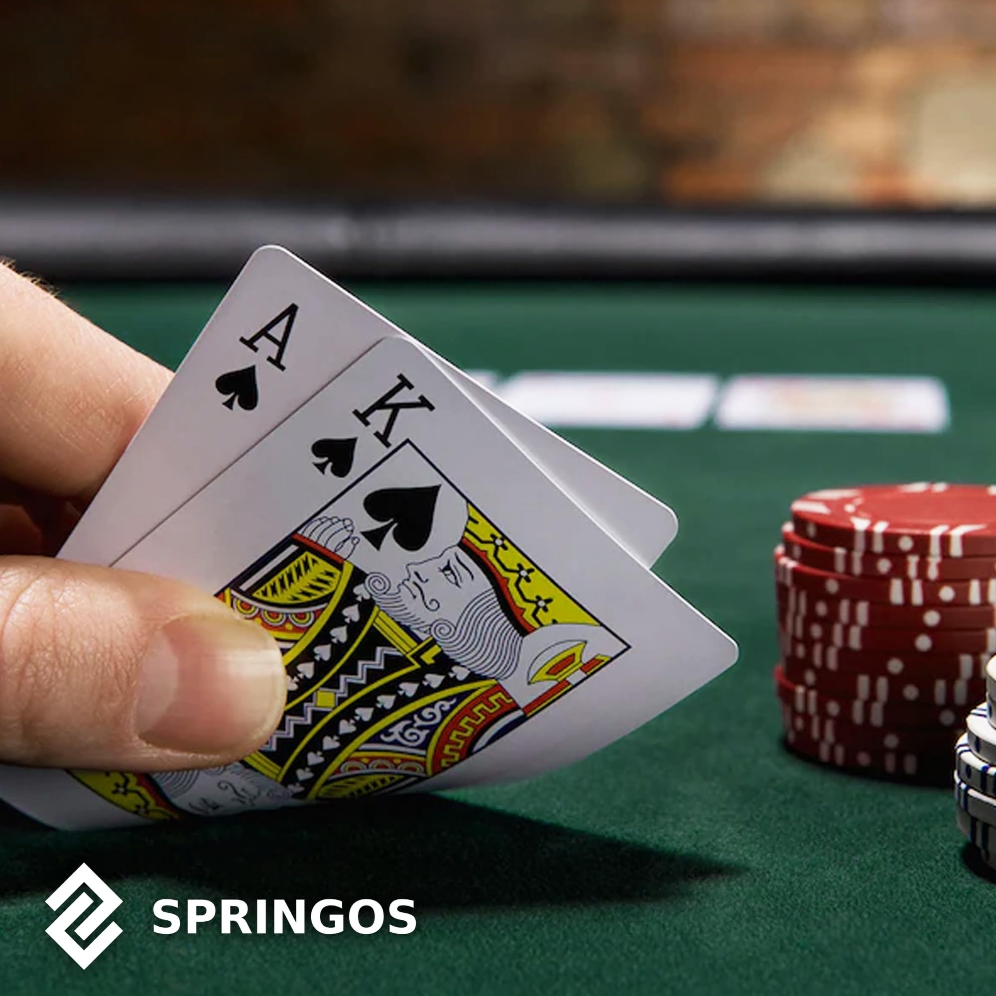 SPRINGOS Set de póker 500 fichas 2 barajas de cartas Juego de mesa 5 dados con maletín