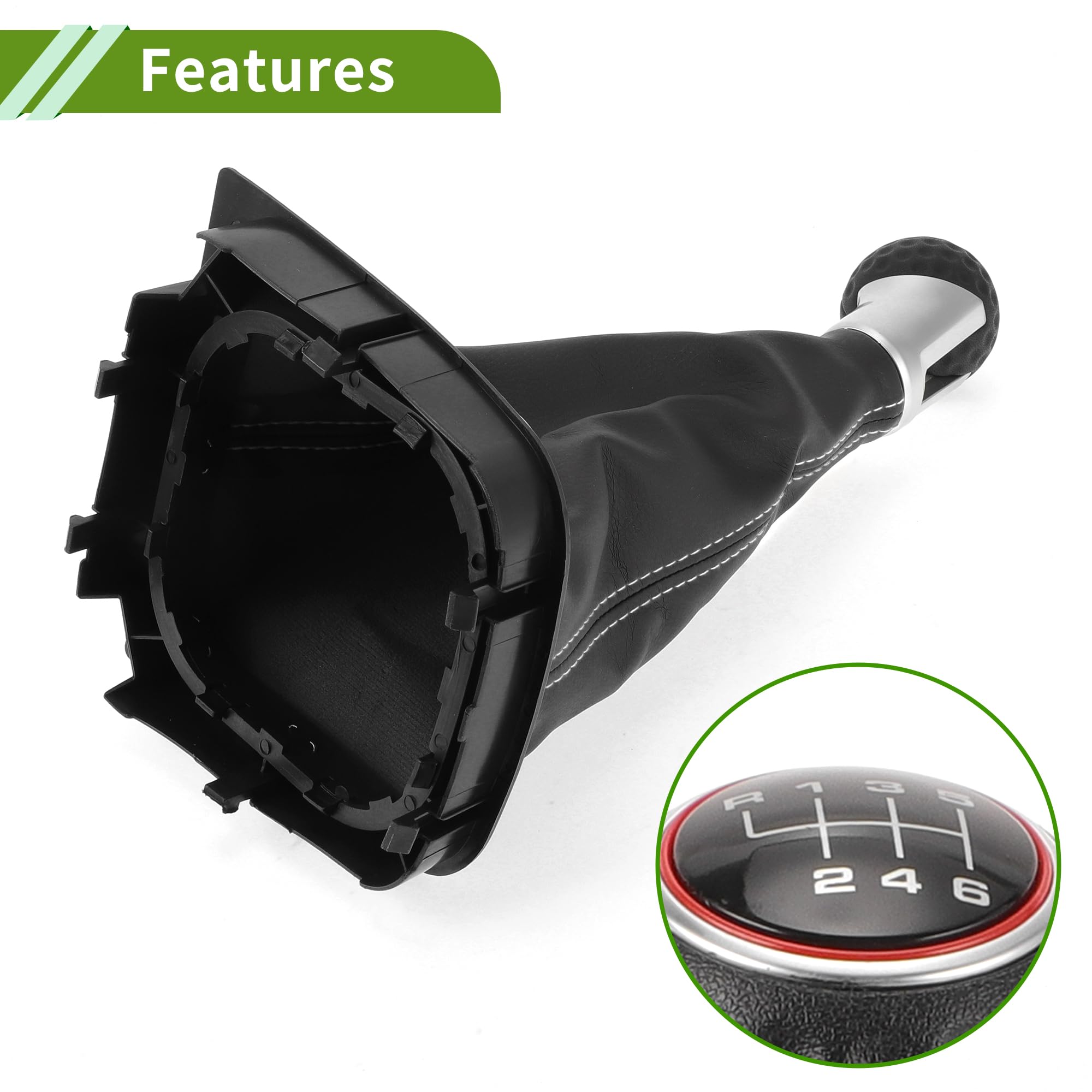 Pomello del cambio manuale a 6 marce con copertura per VW Golf 5 MK5 GTI GTD 2004-2009, leva del cambio in plastica effetto pelle, colore nero/bianco.