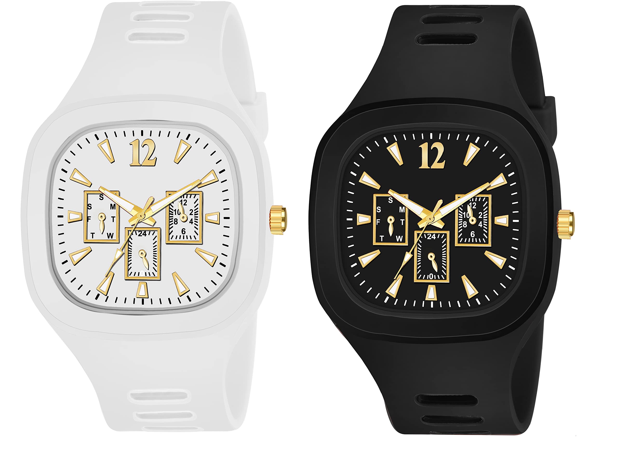 CERO Analog Multicolor Dial Silicon Strap Mens and Boys Watchs (Pack of 2) (Black-White) (B0B1QH8W7W) Amazon Price History, Amazon Price Tracker