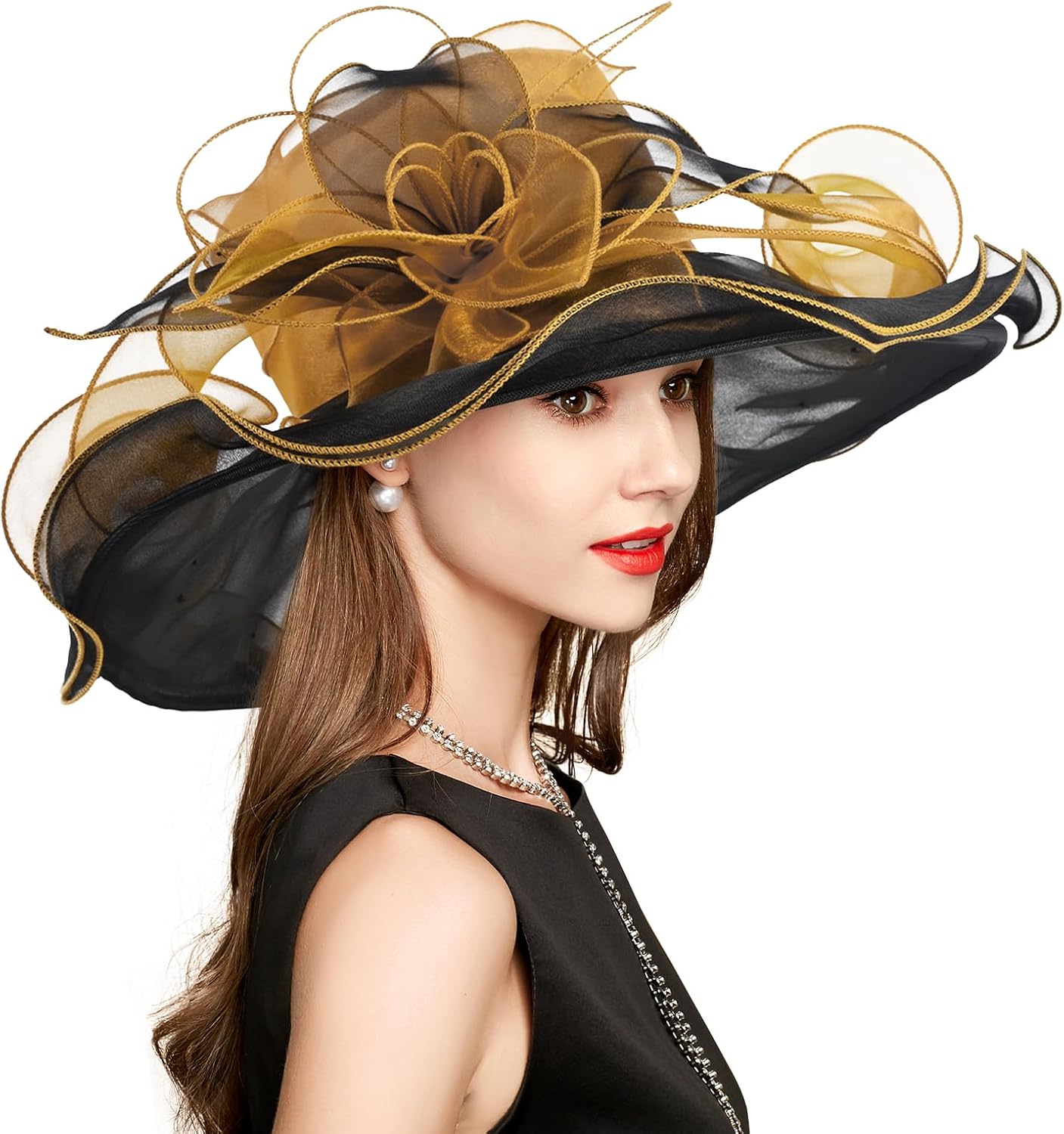 YIDINGCO 2026 Derby Hats for Women Ladies, Classy Organza Sun Hat, Church Tea Party Wedding Kentucky Fascinator Hat - Image 3