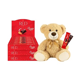 RED DelightTM Orange and Almond Dark Chocolate 12 Count Box of Grab N Go Travel Size Bars (0.92 Ounces Each) (3 Boxes - Total of 36 Bars + 14 Plush Teddy Bear)