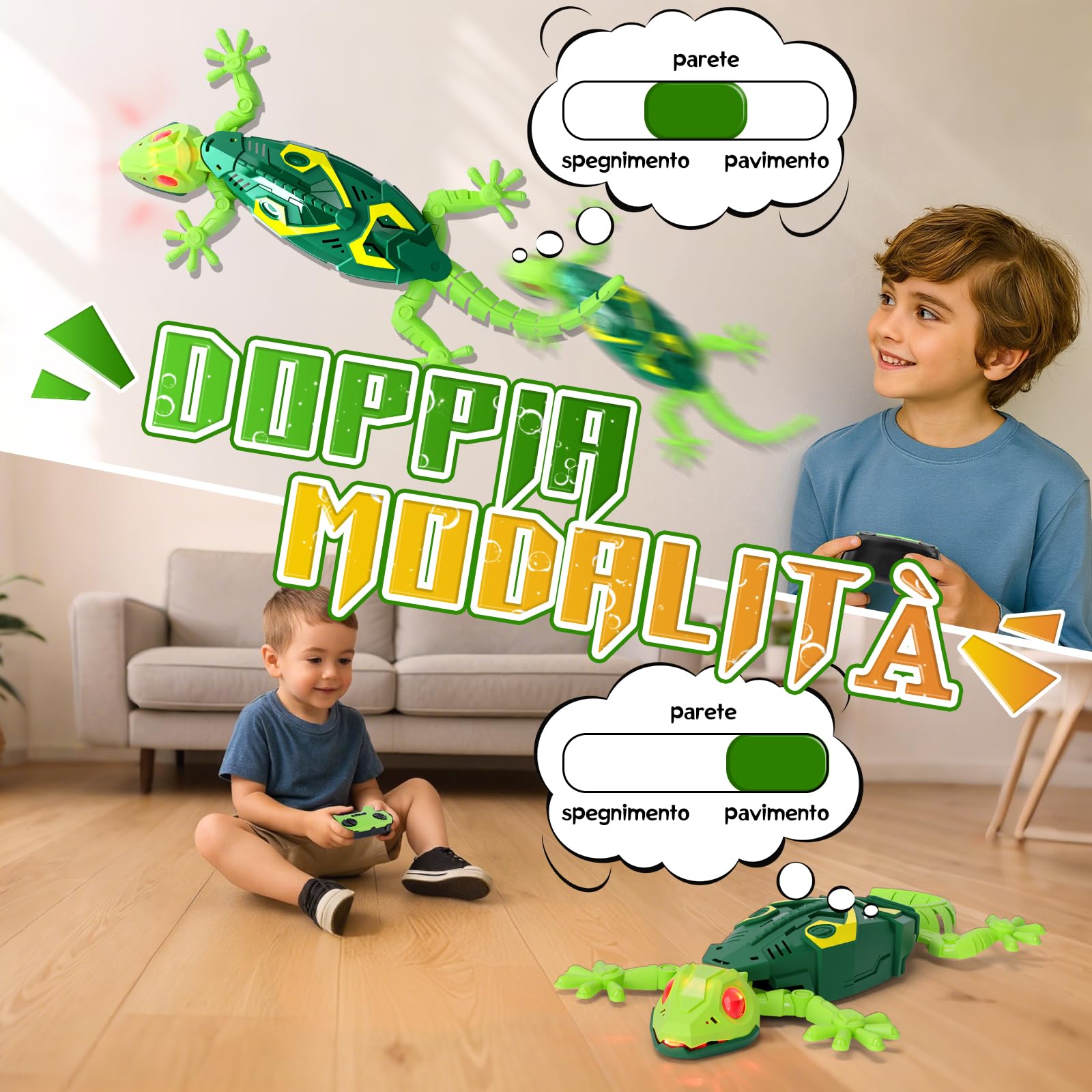Charmofun Geco Telecomandato, Lucertola Telecomandata con Occhi a Led Luminosi, Movimenti Realistici, Direzione Regolabile, Regali Giocattoli interattiviper para Bambini 4 5 6 7 8+ Anni (Verde)
