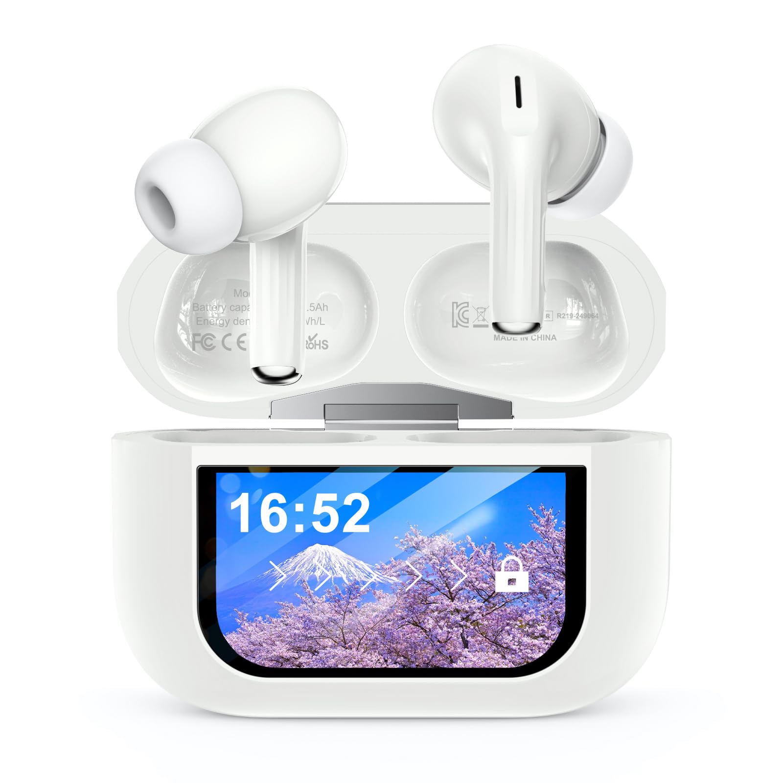 Photo 1 of Bucephalus Wireless Earbuds, Bluetooth 5.4 Ear Buds with Smart Touchscreen Case & Noise Cancelling, 48H Playtime, Bass Stereo Sound, Compatible with iPhone/Android, Pad - Pearl White
