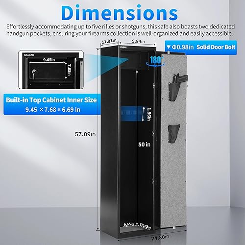 Miniatura 7 de STABAR Caja fuerte para rifle de 5 pistolas, caja fuerte larga resistente para armas con dos bolsillos para pistola y caja con cerradura