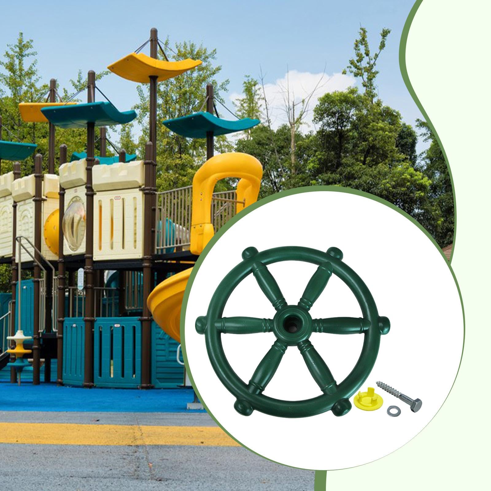 MERIGLARE Roue de Gouvernail de Bateau Pirate, Jouet pour Enfants, Accessoire Exclusif pour Salle de Jeux, Structure Robuste Adaptée Aux Jeux D'extérieur, M, Vert