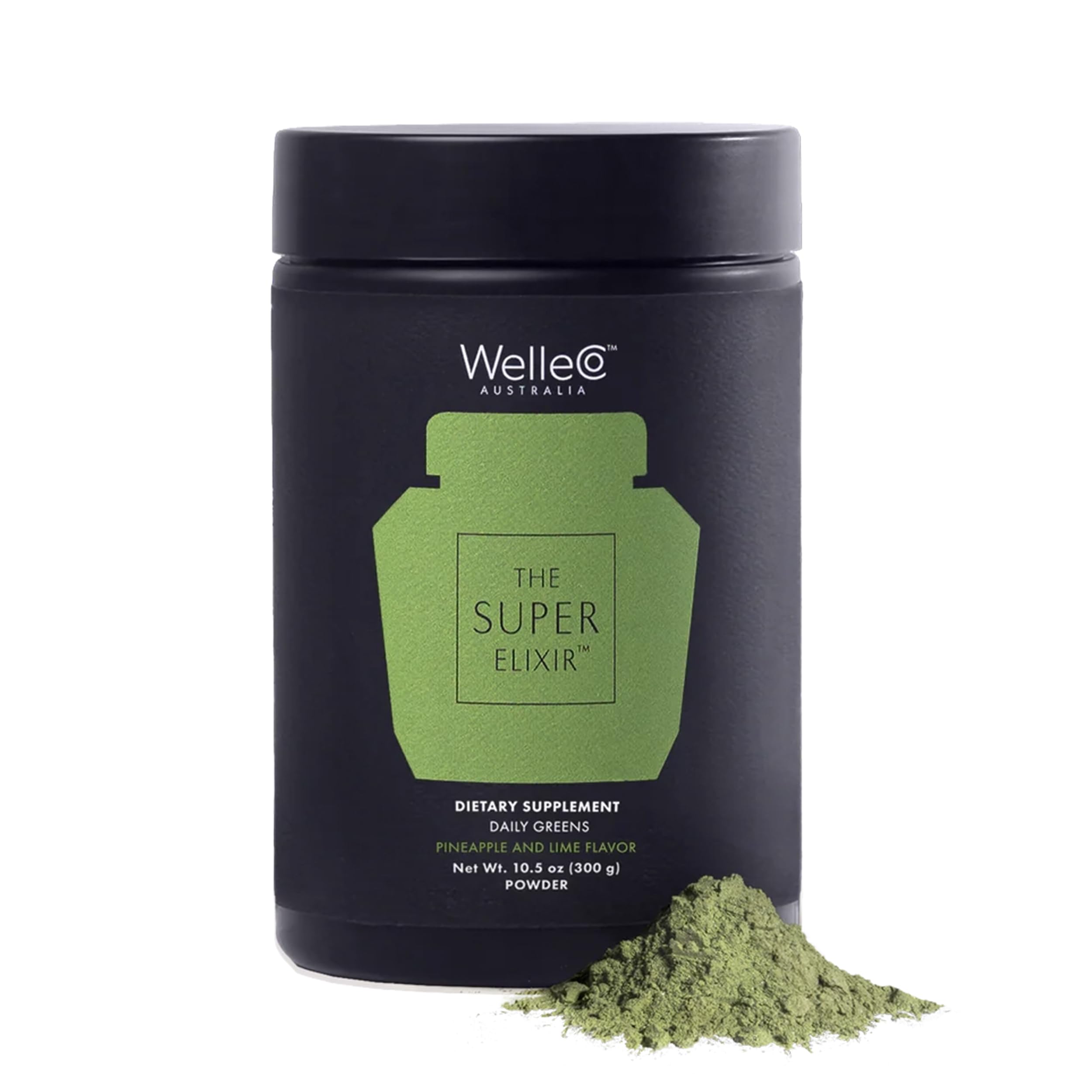 WelleCoThe Super Elixir Daily Greens Powder, Probiotic Drink Mix with Whole Foods, Gluten Free, Vegan Gut Health Powder, Energy, Immunity, Healthy Skin, Hair & Nails (Jar, Pineapple & Lime Jar)