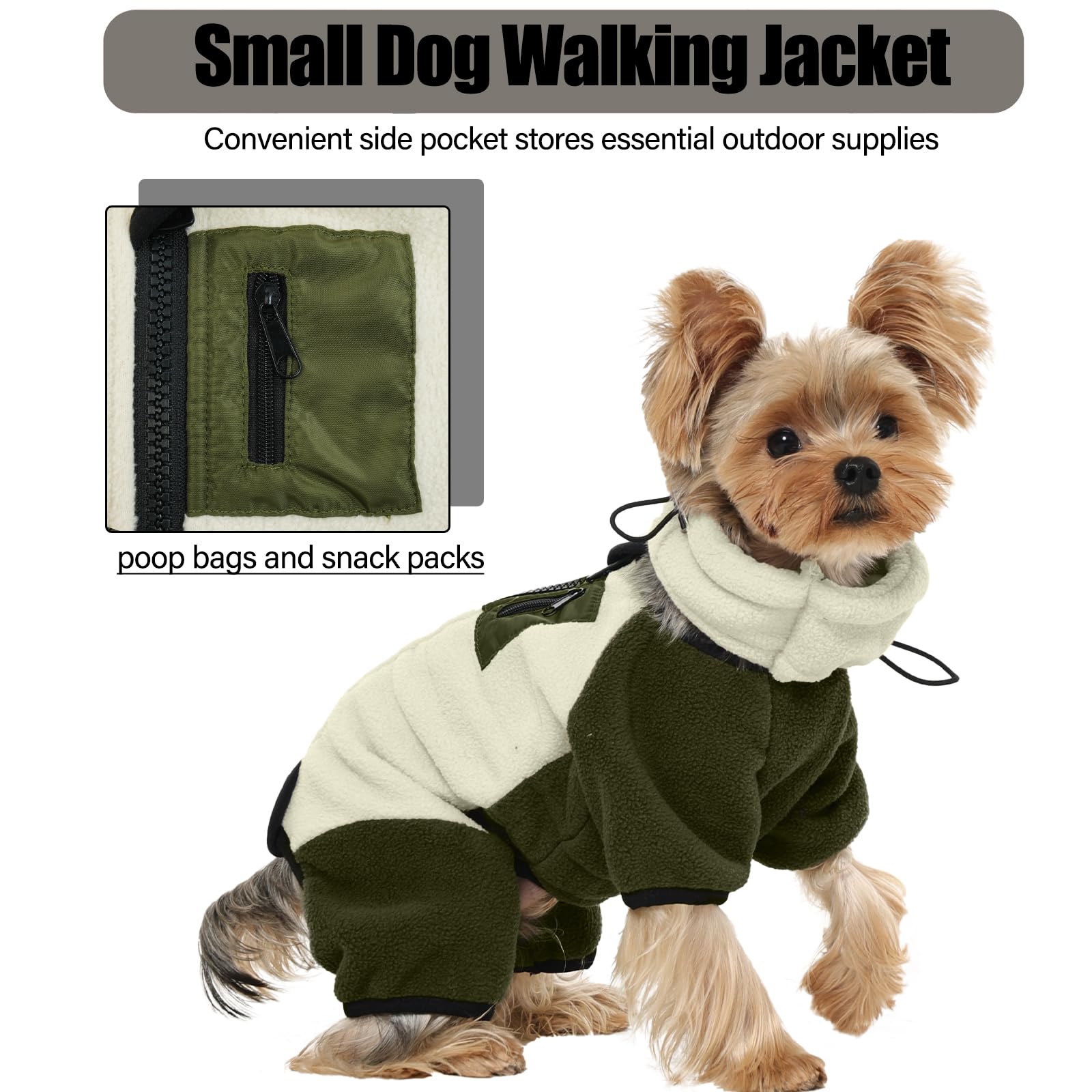 DENTRUN Hundejacke Kleine Hunde, Wintermantel Hund XS, Hunde Jacken Kleine Hunde, Abnehmbare Turtleneck Hundemantel, Hundepullover, Chihuahua Kleidung(Aprikosengrün,XS)
