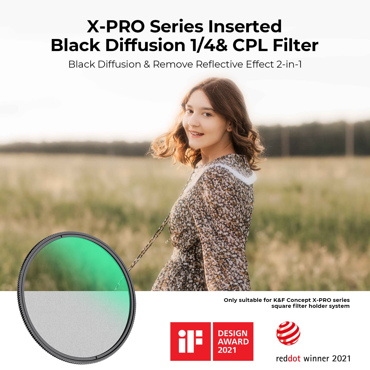 K&F CONCEPT 95mm Black Diffusion 1/4 & CPL 2-in-1 Filter 36 Multi-Coatings Black Diffusion Mist 1/4 & Polarizing Filter Effect for K&F CONCEPT Square Filter Holder (X-PRO Series) - Image 2