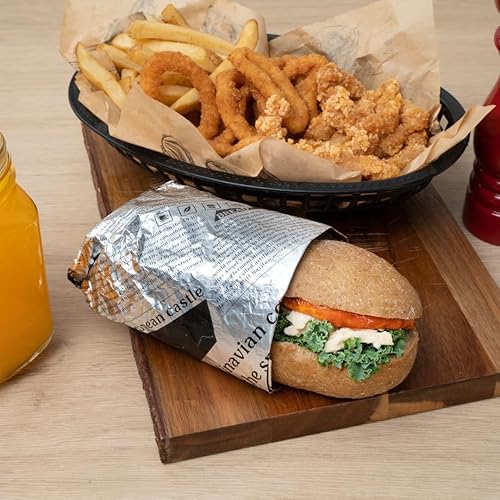 Miniatura 14 de Restaurantware Foil Lux - Envolturas para sándwich de 12 x 12 pulgadas, 500 revestimientos aislados para cestas de alimentos, papel de periódico
