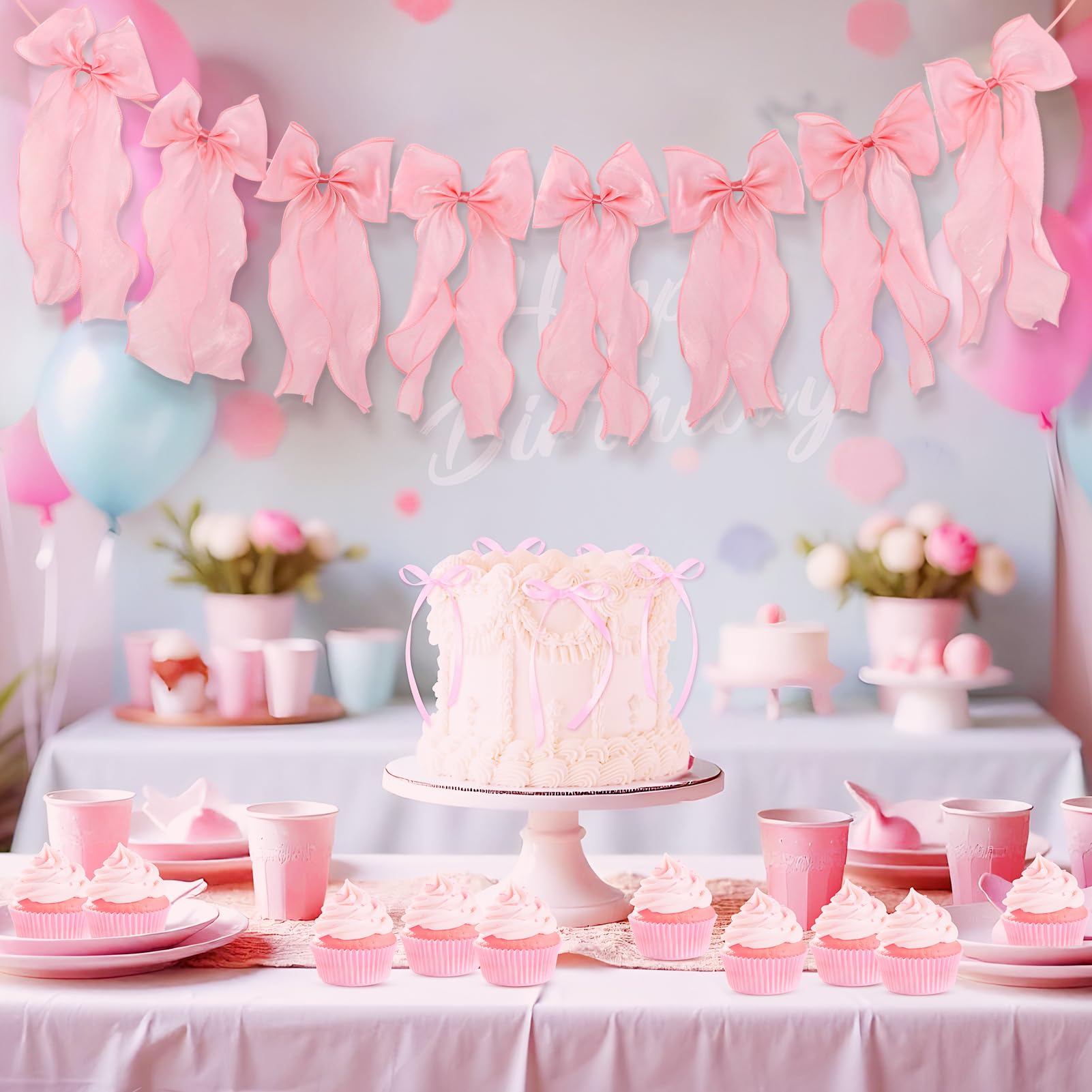 Guirlande De Nœuds Roses Suspendus, Décorations Suspendues De