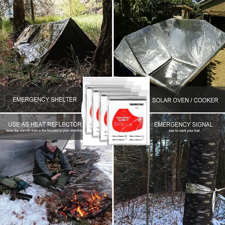 Image of GALAXYLENSE Emergency Mylar Thermal Blanket Survival First Aid Kits Army Outdoors Travel Hiking Camping Bug Out Trauma Desert All Weather Condition Protection (2 Packs Silver)