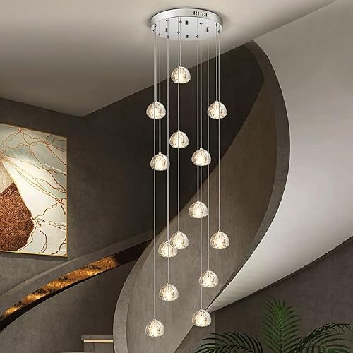 KJLARS Candelabro LED de cristal moderno, lámpara de techo con forma de gota de lluvia, lámpara de bola de cristal de 15.7 pulgadas de ancho x 157
