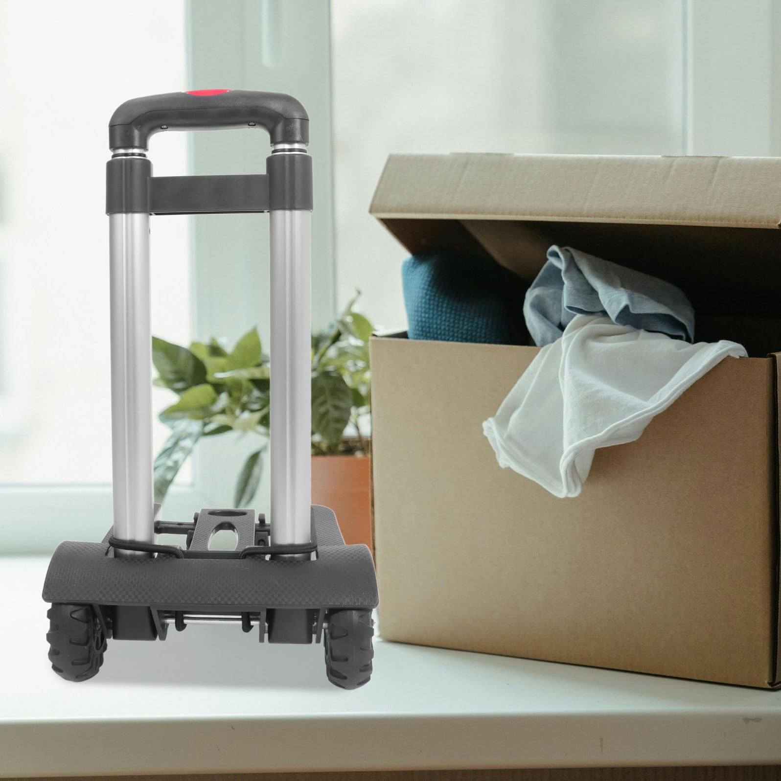 Carrello Pieghevole per Bagagli con Ruote e Manico Telescopico Nero