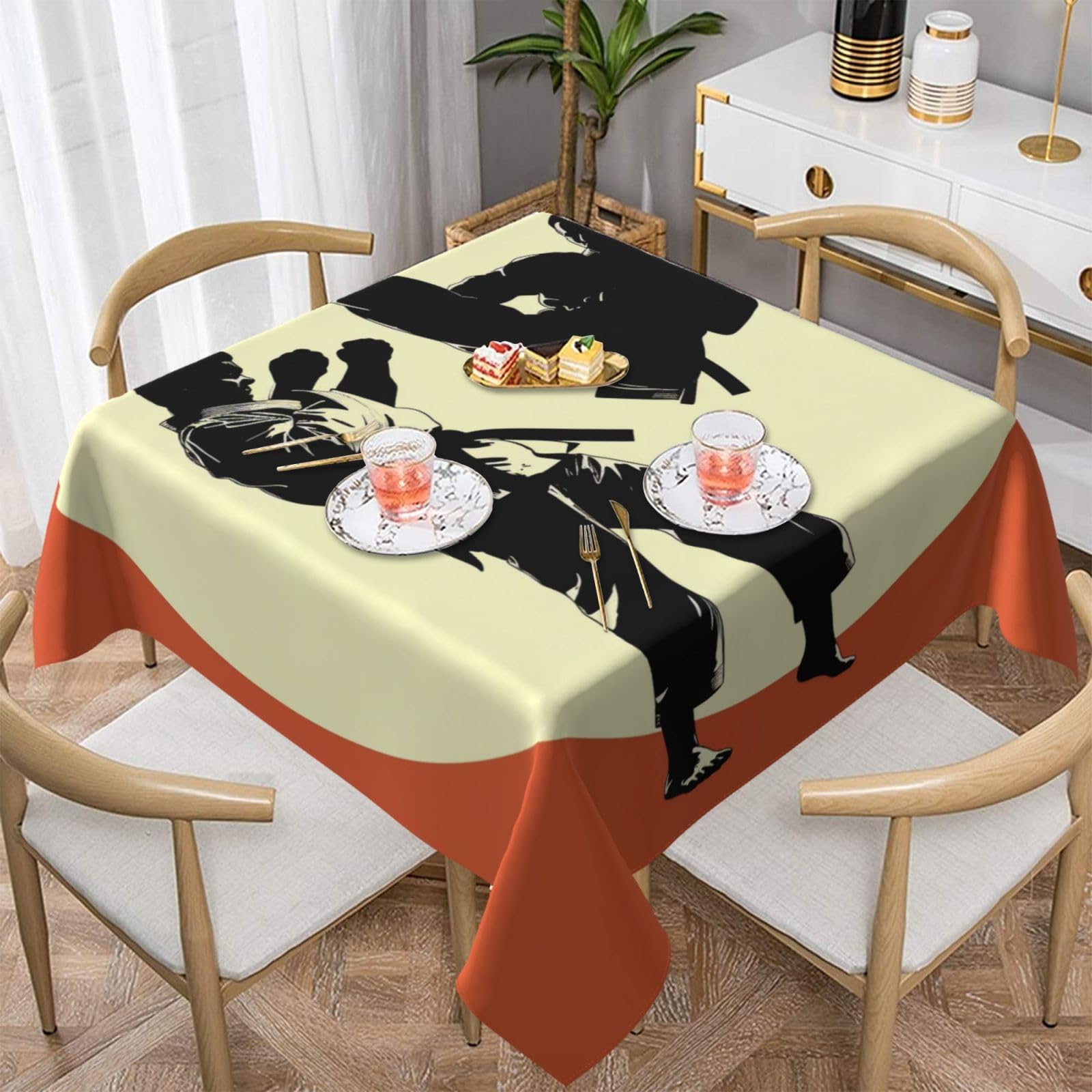 WPKJU Taekwondo Design Printed Square Tablecloth 54x54 inch Water Resistant Table Cover Washable Rectangle Table Cloth for Dining Tables